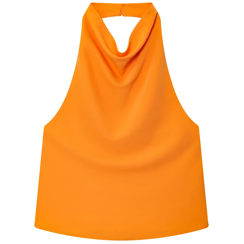 Satin,Sleeveless and Backless Halter Top for Summer