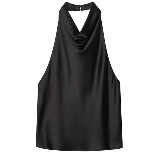 Satin,Sleeveless and Backless Halter Top for Summer